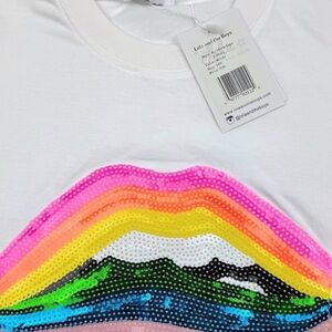 Lola + The Boys White and Pink Rainbow Lips Tee